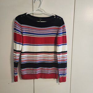 Talbots Boatneck Striped Sweater with Button Accent on Shoulder | Womens Small